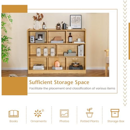 8 Cube Bookcase, Freestanding 3-Tier Open Bookshelf, Burlywood | Modern Storage Display Cabinet, Wood Cube Storage Organizer for Living Room, Home Office, Kid’s Room