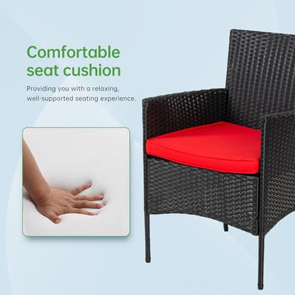 PayLessHere Outdoor Furniture Set 4Pc Modular Patio Furniture Set Water Resistant Conversation Set with 3 Rattan Chairs 1 Tempered Glass Topped Table Seat Cushions for Patio Balcony Poolside, Red
