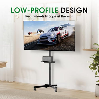Mobile TV Cart Rolling TV Stand for 23-60 Inch LCD LED Flat Curved Screens up to 88 lbs, Height Adjustable Portable TV Stand on Wheels with Shelf, Outdoor TV Stand Mount, Max VESA 400x400mm, Black
