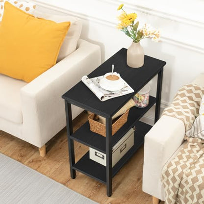 End Table, Simple Rustic Side Table with 3-Tier Storage Shelf, Narrow Nightstand for Small Spaces, Easy Assembly, for Living Room, Bedroom, Metal, Industrial Design, Black BB14BZ01