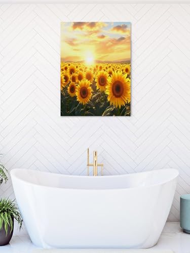 NuYeBiofx Summer Farm Sunflowers Canvas Wall Art Prints,48"x32" Framed Picture Artwork Watercolor Sunset Printed Canvas Oil Painting for Living Room Bedroom Office,Ready to Hang