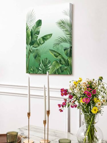 NuYeBiofx Botanical Rainforest Plants Canvas Wall Art Prints,40"x28" Framed Picture Artwork Watercolor Tropical Banana Leaves Printed Canvas Oil Painting for Living Room Bedroom Office,Ready to Hang