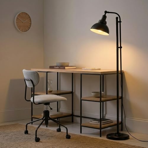 Dylan Industrial Floor Lamp for Living Rooms & Offices, Bright LED Light – Charming Farmhouse Standing Lamp, Adjustable Head Reading for Bedroom, Stunning Living Room Decor
