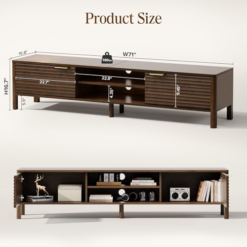 TV Stand for Living Room up to 80 Inch TVs Entertainment Center Walnut 71", view 3