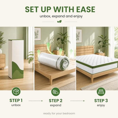 12 Inch Queen Size Hybrid Mattress, Gel Memory Foam & Pocket Springs, view 8
