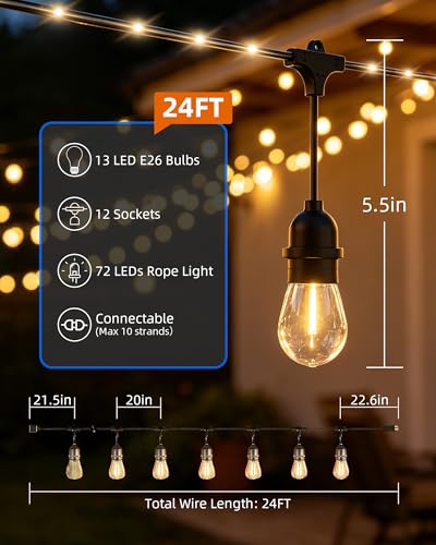 Outdoor String Lights With Lighted Tubing 24 ft, view 3