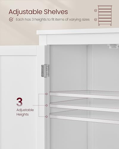 VASAGLE Floor Storage Cabinet, Freestanding Storage Unit with 4 Doors, Adjustable Shelves, 11.8 x 23.6 x 66.9 Inches, for Entryway, Bathroom, Cloud White UBBC550W01