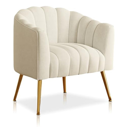 Oversized Pumpkin Couch Accent Chair, Modern Comfy Velvet Upholstered Barrel Chairs, Luxury Single Sofa Armchair for Living Room, Waiting Room, Office and Vanity, (Beige)