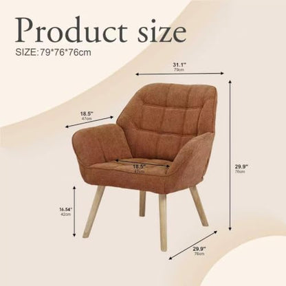 Modern Accent Chair with Solid Wood Legs, Upholstered Comfy Armchair for Living Room, Bedroom, Reading Nook, Cozy Fabric Single Sofa (Brown, A)