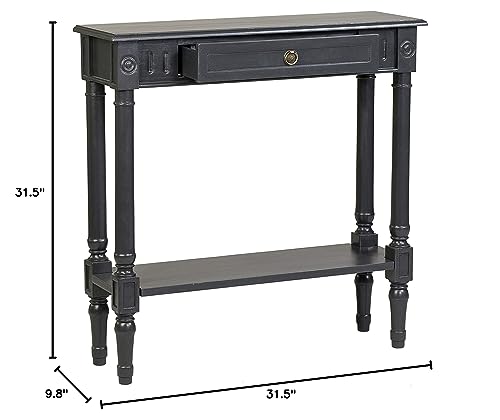 Marisol Black Narrow Console Table for Entryway with Drawer | 31.5-inch slim sofa table with lower shelf, solid wood frame, distressed finish, hallway storage for small spaces