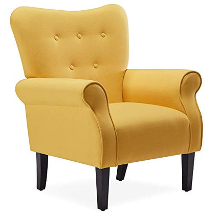 Modern Accent Chair, High Back Armchair, Upholstered Wingback Side Chair, Padded Single Sofa with Wooden Legs for Living Room, Bedroom - Citrine Yellow