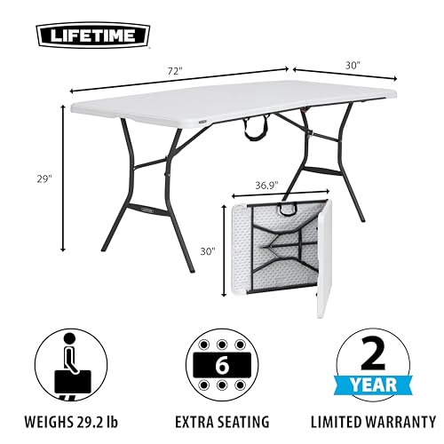 6-Foot Fold in Half Table, Light Commercial, White Granite