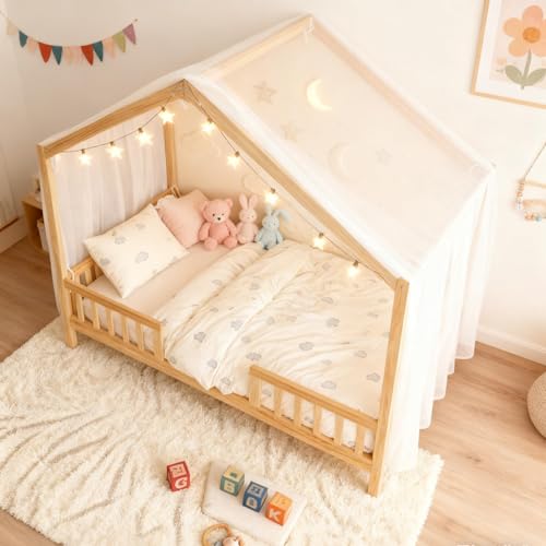 Full Size Montessori Toddler Floor Bed with Canopy and Roof, view 5