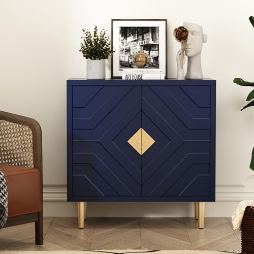 Sideboard Storage Cabinet with 2 Doors, Accent Cabinet with Decorative Embossed Pattern Doors, Sideboard Buffet for Living Room, Kitchen, Dining Room, Hallway
