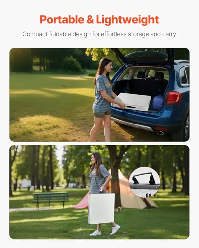 Folding Table, Heavy Duty Portable Fold-in-Half Utility Table, Indoor Outdoor Plastic Rectangle Table with Built in Handle, for Party, Dining, Wedding, Events, Picnic, Camping, 4 ft, White