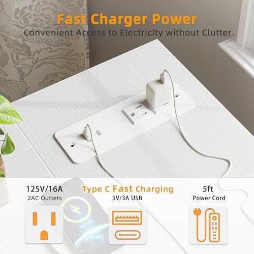L Shaped Computer Desk with Power Outlets, 47 Inch Small Corner Desk with Reversible Shelves, Gaming Desk Computer Table Study Writing Desk for Home Office Small Space, White