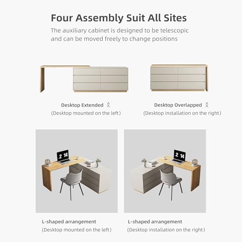 Modern Expandable Makeup Vanity Dresser Desk Combo With 6 Drawer, view 4
