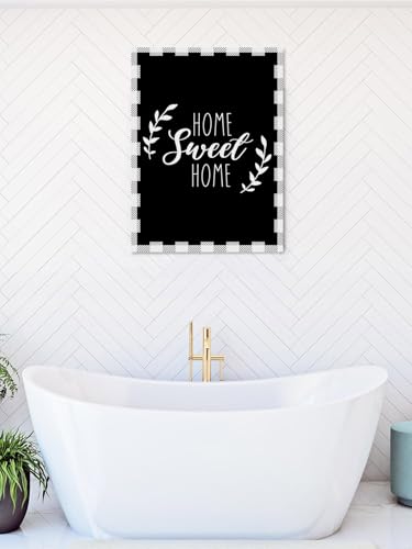 NuYeBiofx Sweet Home Text Leaf on Black Canvas Wall Art Prints,30"x20" Framed Picture Artwork Farmhouse Buffalo Plaid Printed Canvas Oil Painting for Living Room Bedroom Office,Ready to Hang
