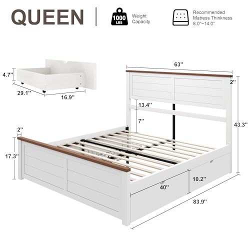 Wooden queen bed frame in beige with headboard, view 3