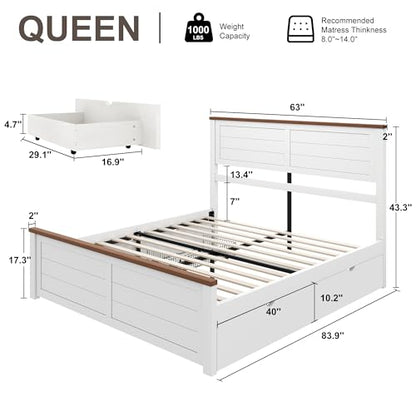 Wooden queen bed frame in beige with headboard, view 3