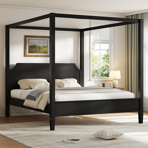 Queen Size Wood Canopy Bed Frame with Headboard, view 4