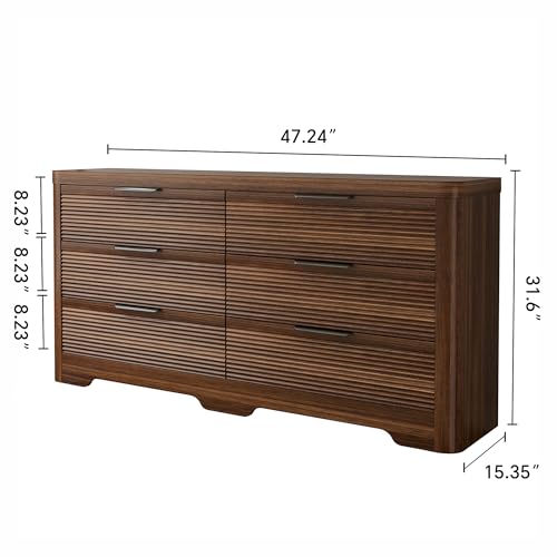 Fluted 6 Drawer Wood Dresser,Farmhouse Chest for Bedroom Entryway,Walnut, view 3
