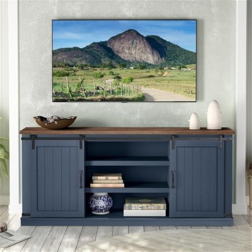68 Inch TV Stand Entertainment Center with 2 Barn Doors and 9 Shelves for TVs, view 3