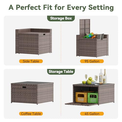 8 Piece Patio Furniture Set, Wicker Outdoor Furniture with Large Storage Table, Patio Conversation Sets with Waterproof Cover, Outdoor Sectional Sofas for Backyard Garden(Brown/Khaki)