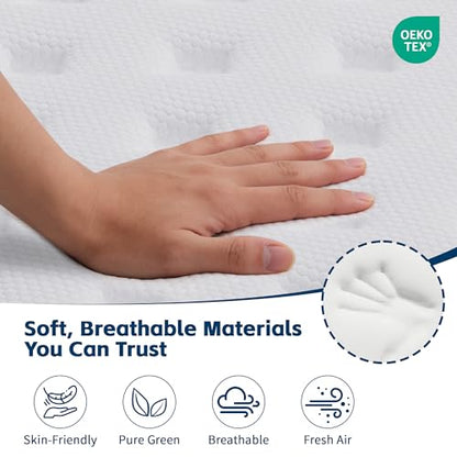 14 Inch Full Size Mattress, Pocketed Coils for Strong Support, Hybrid Memory Foam & Fiberglass Free, Cool Night & Spinal Alignment, Pressure Relief & Motion Isolation, Medium Firm