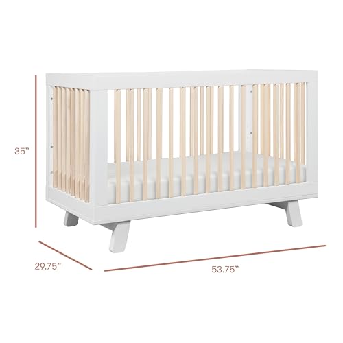 Babyletto Hudson 3-in-1 Convertible Baby Crib, White & Washed Natural | Baby Crib Converts to Toddler Bed & Daybed - GREENGUARD Gold Certified, Easy to Assemble - Includes Toddler Conversion Kit