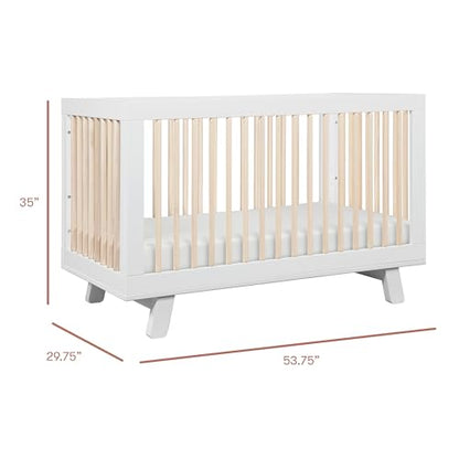 Babyletto Hudson 3-in-1 Convertible Baby Crib, White & Washed Natural | Baby Crib Converts to Toddler Bed & Daybed - GREENGUARD Gold Certified, Easy to Assemble - Includes Toddler Conversion Kit