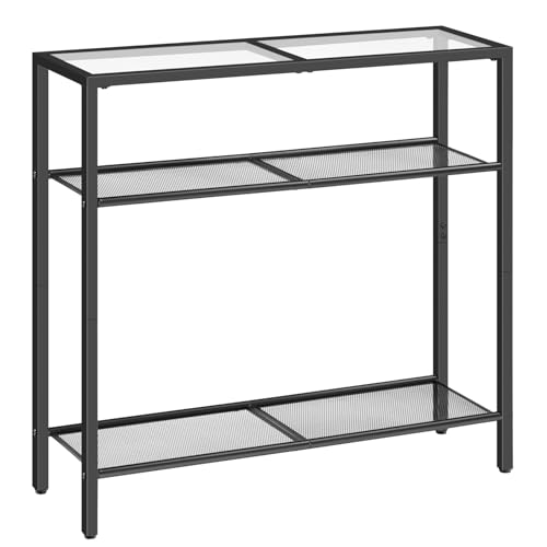29.5" Narrow Console Table, 3-Tier Tempered Glass Sofa Table, Modern Entryway Table, for Entrance, Living Room, Foyer, Hallway Bedroom, Black BK21XG01G1