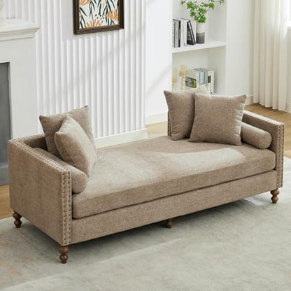 75.2" Oversized Chaise Lounge, Chenille End of Bed Bench with Tufted Arms, view 7