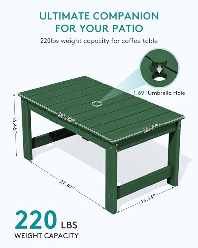 HDPE Outdoor Coffee Table with Umbrella Hole, Green