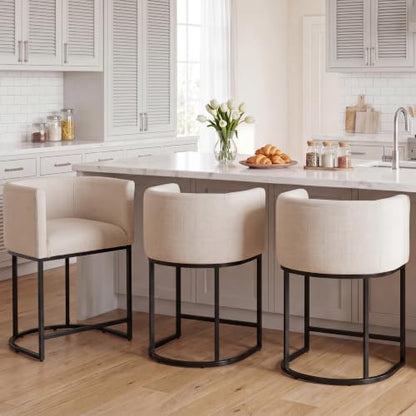 Contemporary Cream Linen Bar Stools Set of 3, view 4