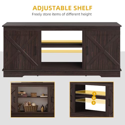 Espresso TV Stand, 2 Barn Doors & Open Shelves, Fits 65" TVs, view 6