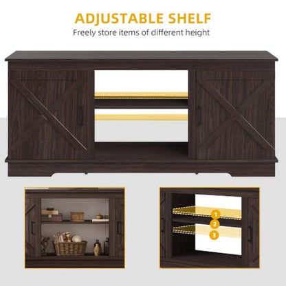 Espresso TV Stand, 2 Barn Doors & Open Shelves, Fits 65" TVs, view 6
