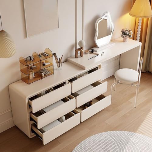Vanity Desk Cream Style Solid Wood Dressing Table, Bedroom, Single Storage Cabinet Table for Bedroom