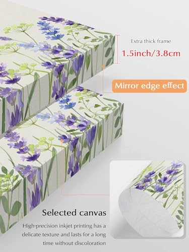 Blue Hydrangea Purple Lavender Canvas Wall Art Prints,48"x32" Framed Picture Artwork Pastoral Flower Leaf Retro Linen Printed Canvas Oil Painting for Living Room Bedroom Office,Ready to Hang