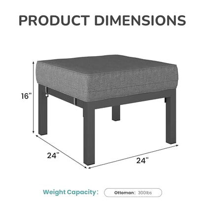 Outdoor Footstools Patio Ottoman Set of 2, Aluminum All-Weather Outdoor Footrest Seat with Removable Cushions, Patio Furniture Ottomans for Garden, Backyard, Poolside-Gray