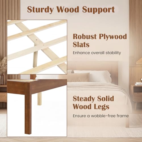 Full Size Bed Frame, Farmhouse Wooden Platform Bed with Headboard, view 6