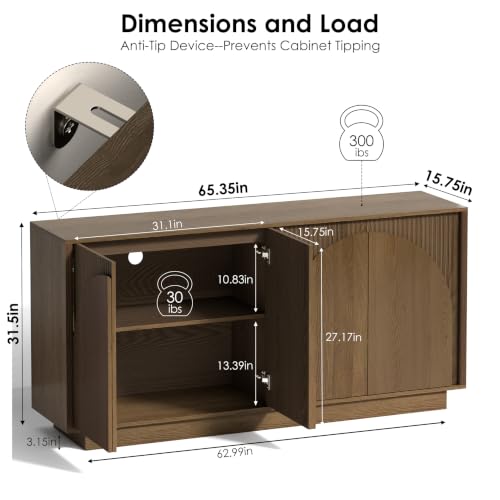 65.35" Walnut Sideboard Buffet Cabinet with Storage, view 3