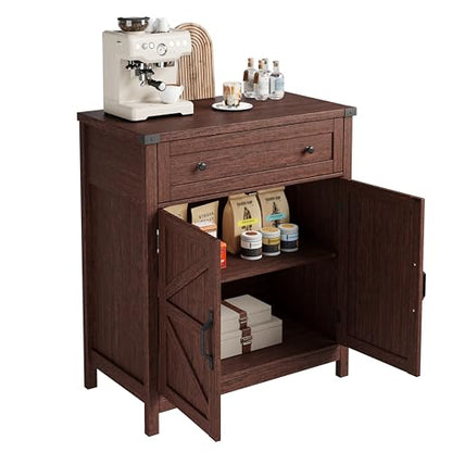 Kitchen Storage Cabinet, Coffee Bar Cabinet, Farmhouse Buffet Sideboard with Drawer for Kitchen, Living Room, Walnut