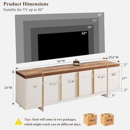 Modern 70" TV Stand Media Console for 80" TVs,Large Concealed Storage, view 3