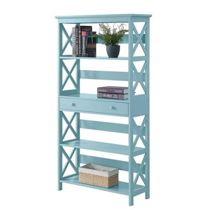 Oxford 5 Tier Bookcase with Drawer, Sea Foam