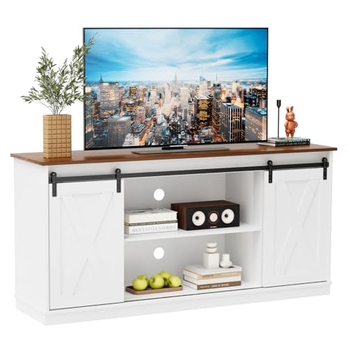 Farmhouse TV Stand 65 Inch for Living Room Bedroom White, view 2