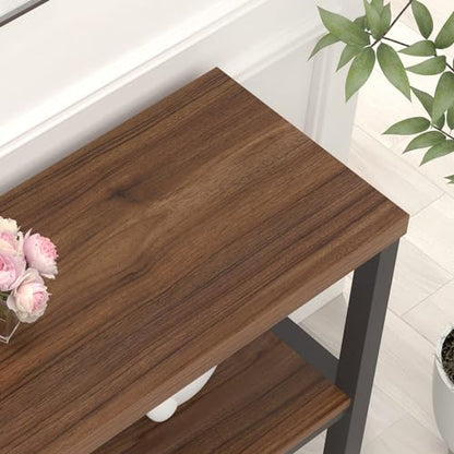 Console Table for Entryway, Narrow Sofa Table with 3 Tier Storage Shelf for Living Room Hallway Behind Couch, Rustic Walnut