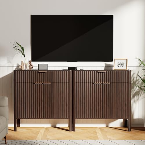 Fluted Buffet Cabinet Accent with Doors & Drawer 31" Walnut, view 5