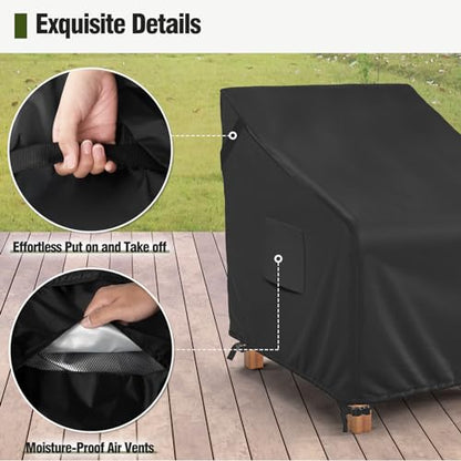 Patio Furniture Covers Waterproof, Outdoor Chair Covers for Rocking Chair, Fits up to 32W x 37D x 36H Inches, Ventilated Air Vents and Convenient Handles Included, Black, 2 Pack