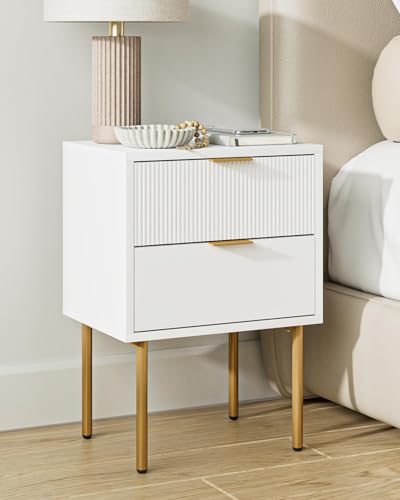 White small bedside table with gold frame and 2 drawers, view 2